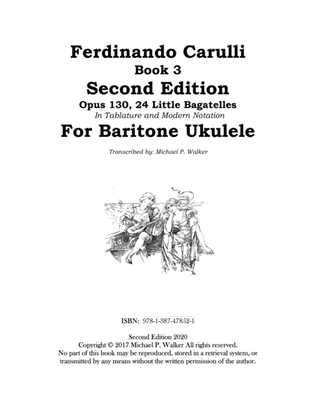 Ferdinando Carulli Book 3 Second Edition Opus 130, 24 Little Bagatelles In Tablature and Modern Nota