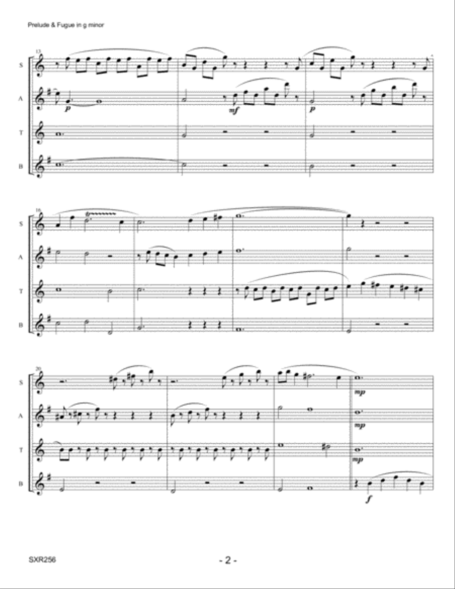 PRELUDE & FUGUE IN G MINOR - SATB SAX QUARTET (based on Organ solo by J.S. Bach) Woodwind Quartet scores gallery preview page 2