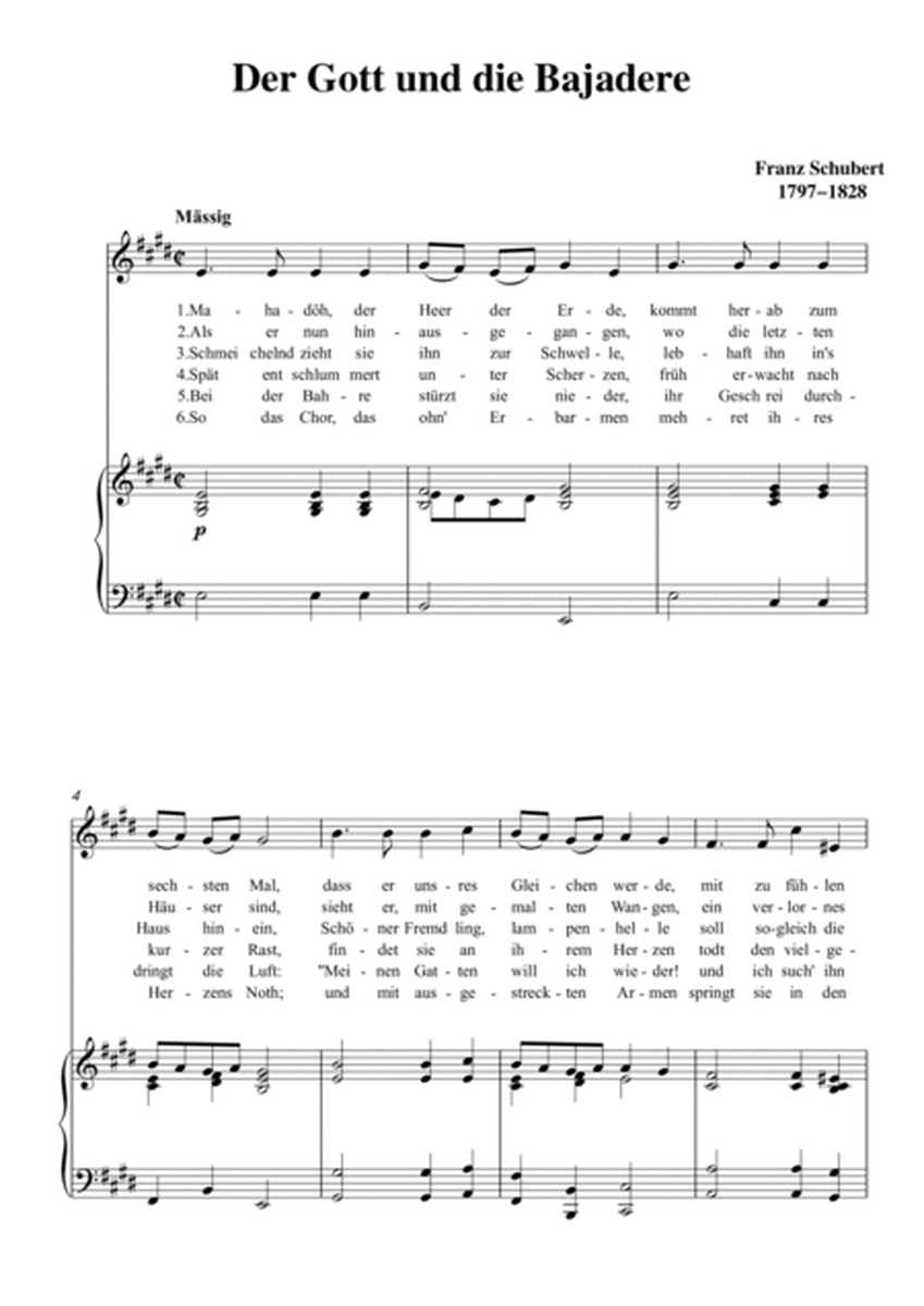 Schubert-Der Gott und die Bajadere in E for Vocal and Piano