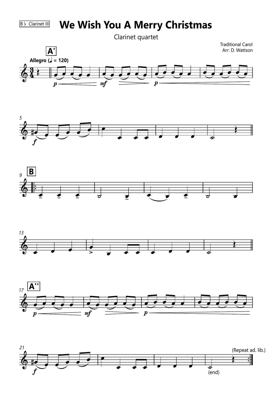 We Wish You A Merry Christmas Clarinet Quartet scores gallery preview page 6