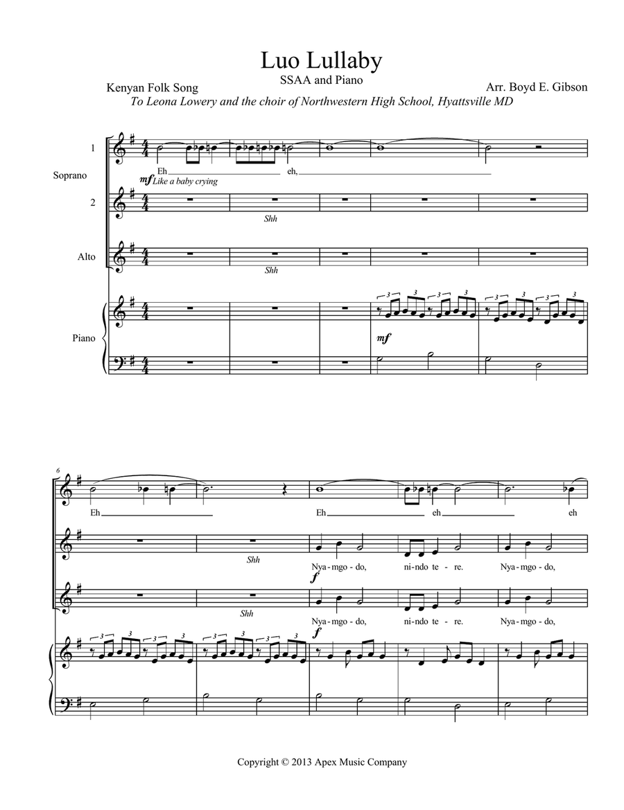 A Luo Lullaby SSAA scores gallery preview page 3
