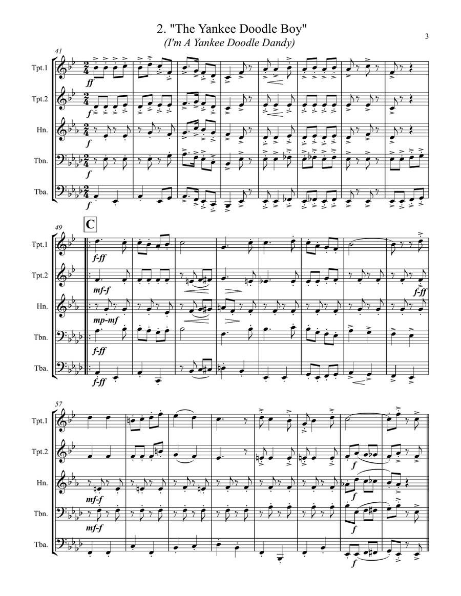 A Patriotic Medley by George M. Cohan (for Brass Quintet) Brass Quintet scores gallery preview page 4