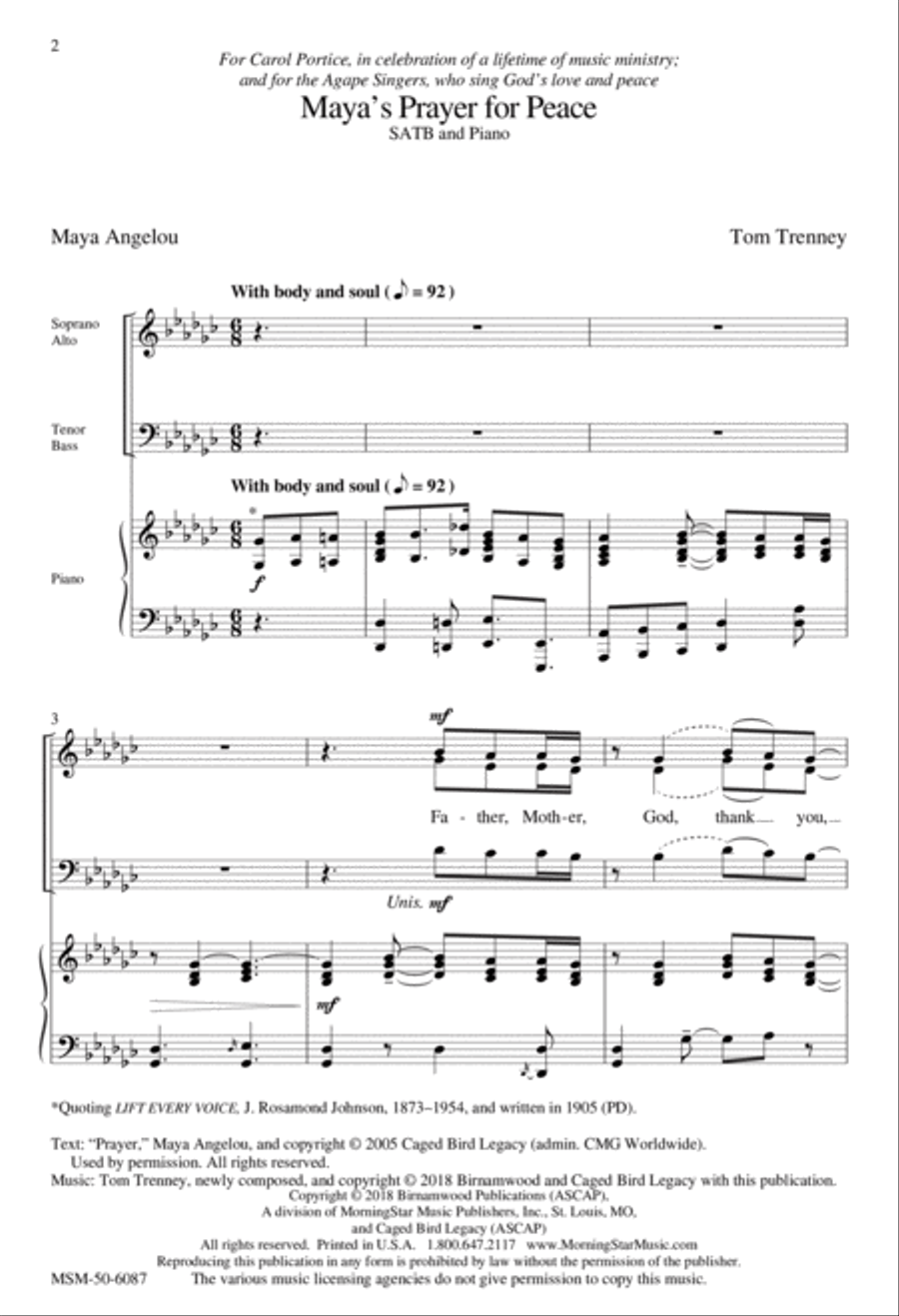 Maya's Prayer for Peace (Downloadable) 4-Part scores gallery preview page 2