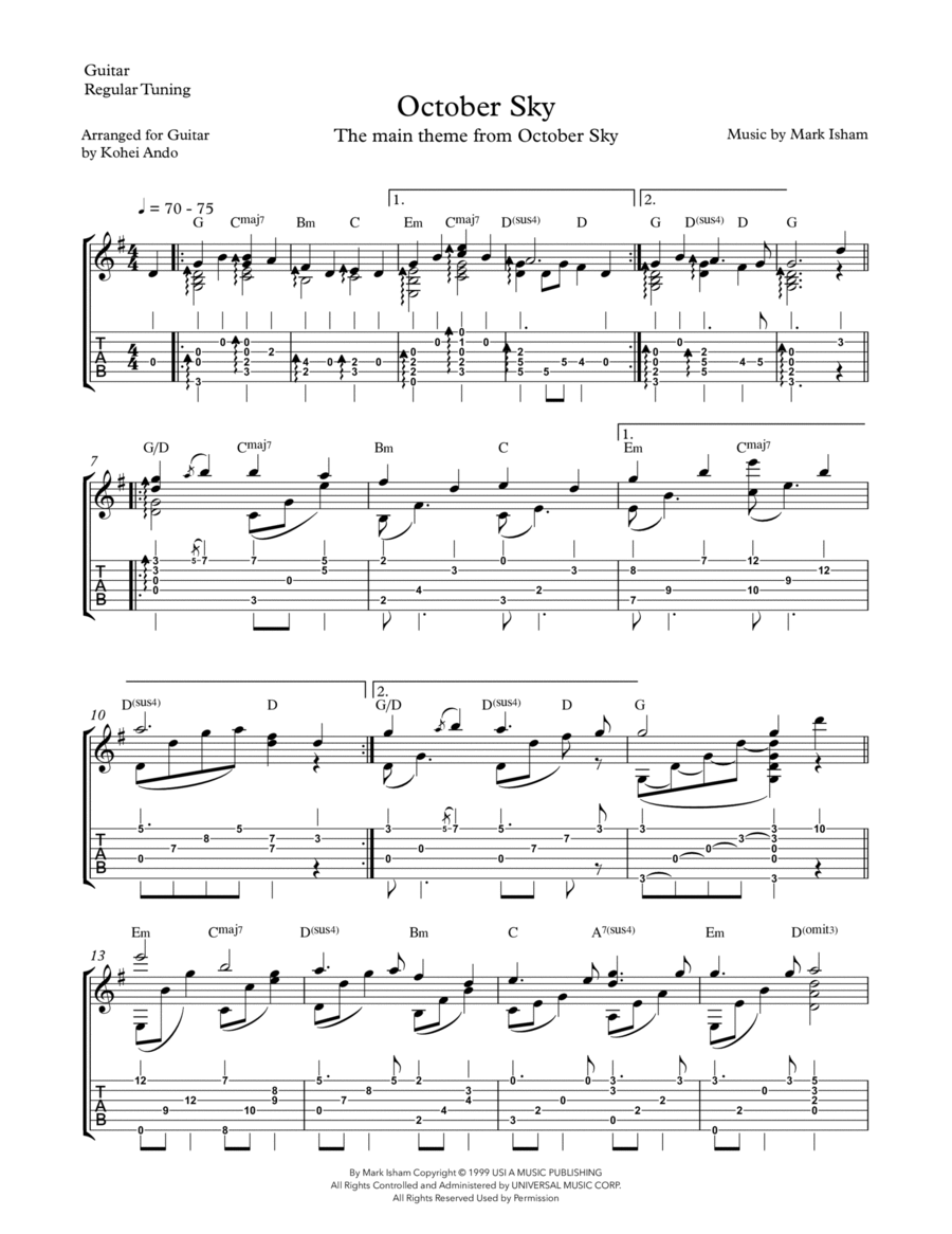 October Sky Acoustic Guitar scores gallery preview page 1