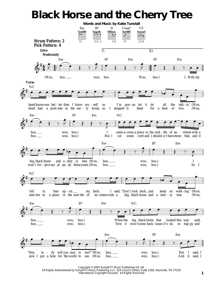 Black Horse And The Cherry Tree Acoustic Guitar scores gallery preview page 1