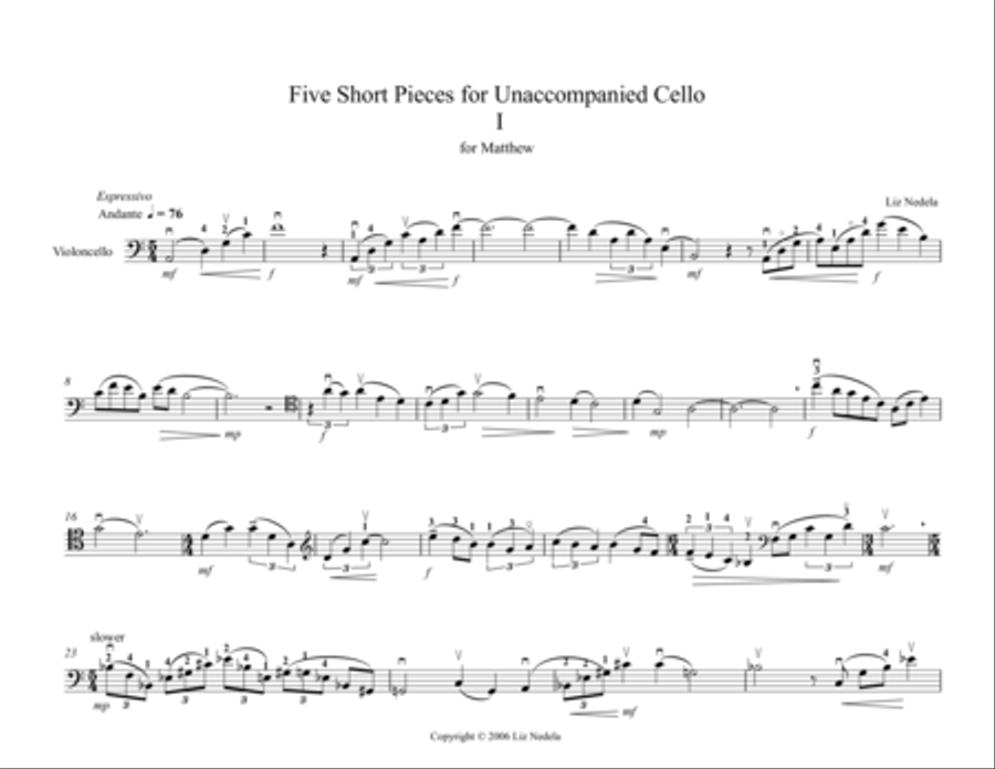 Unaccompanied Cello I - For Matthew Cello Solo scores gallery preview page 1