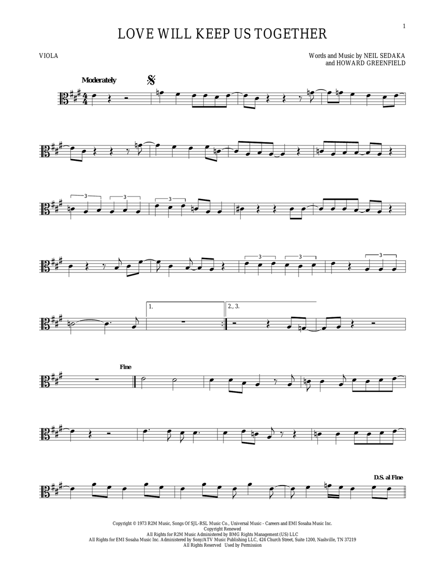 Love Will Keep Us Together Viola Solo scores gallery preview page 1