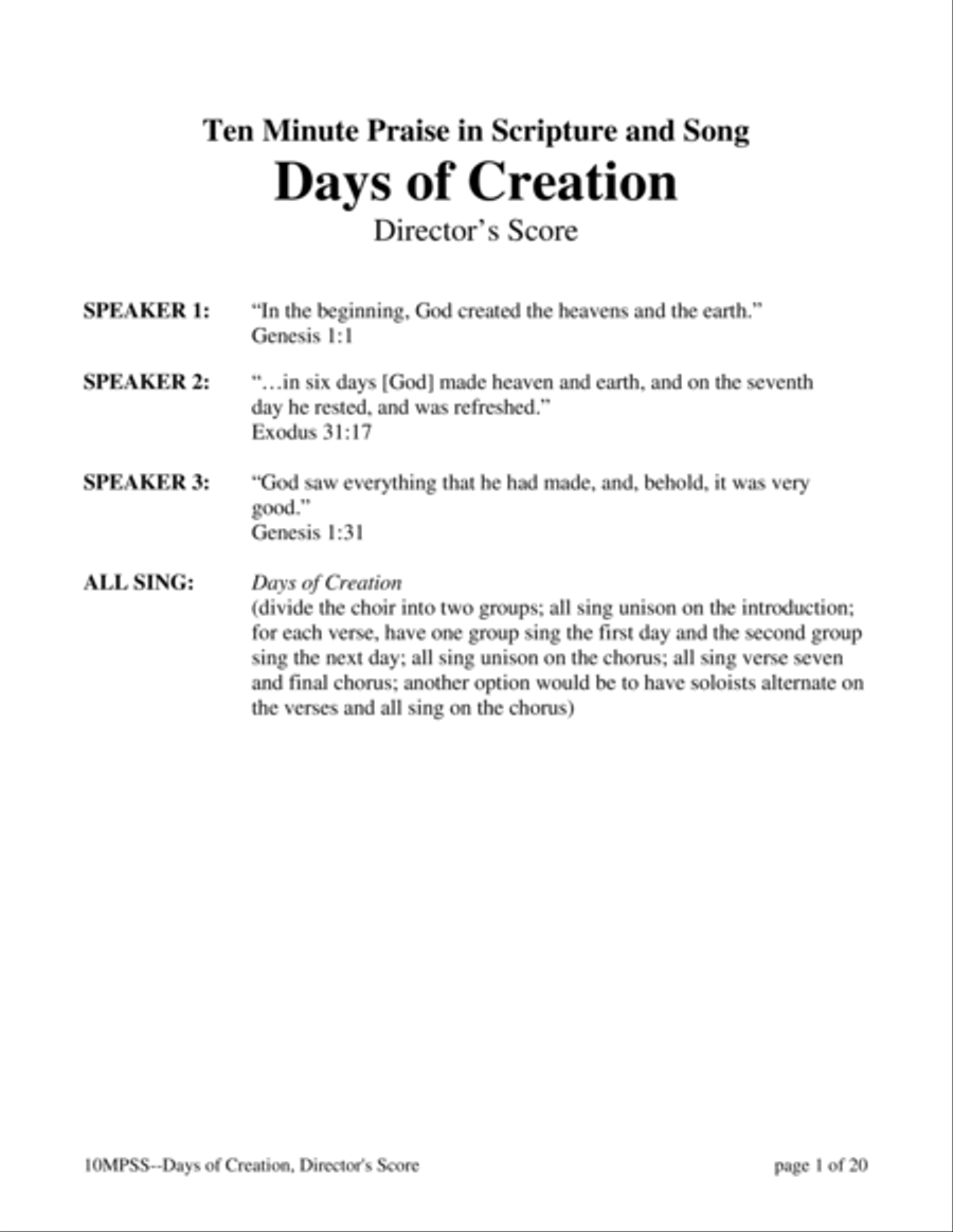 Ten Minute Praise in Scripture and Song--Days of Creation (Children's Program) image number null