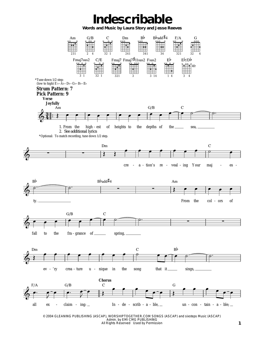 Indescribable Acoustic Guitar scores gallery preview page 1