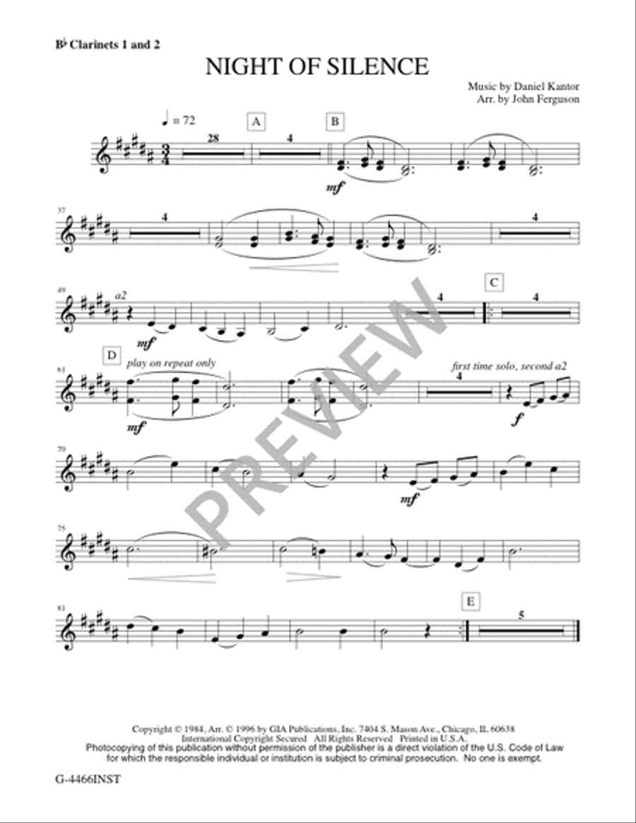 Night of Silence - Full Score and Parts Clarinet scores gallery preview page 19