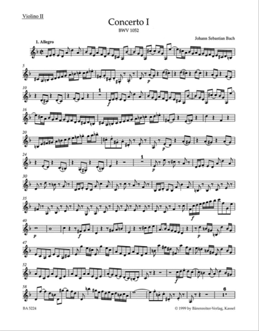 Concerto for Harpsichord and Strings No. 1 d minor BWV 1052 Violin scores gallery preview page 1