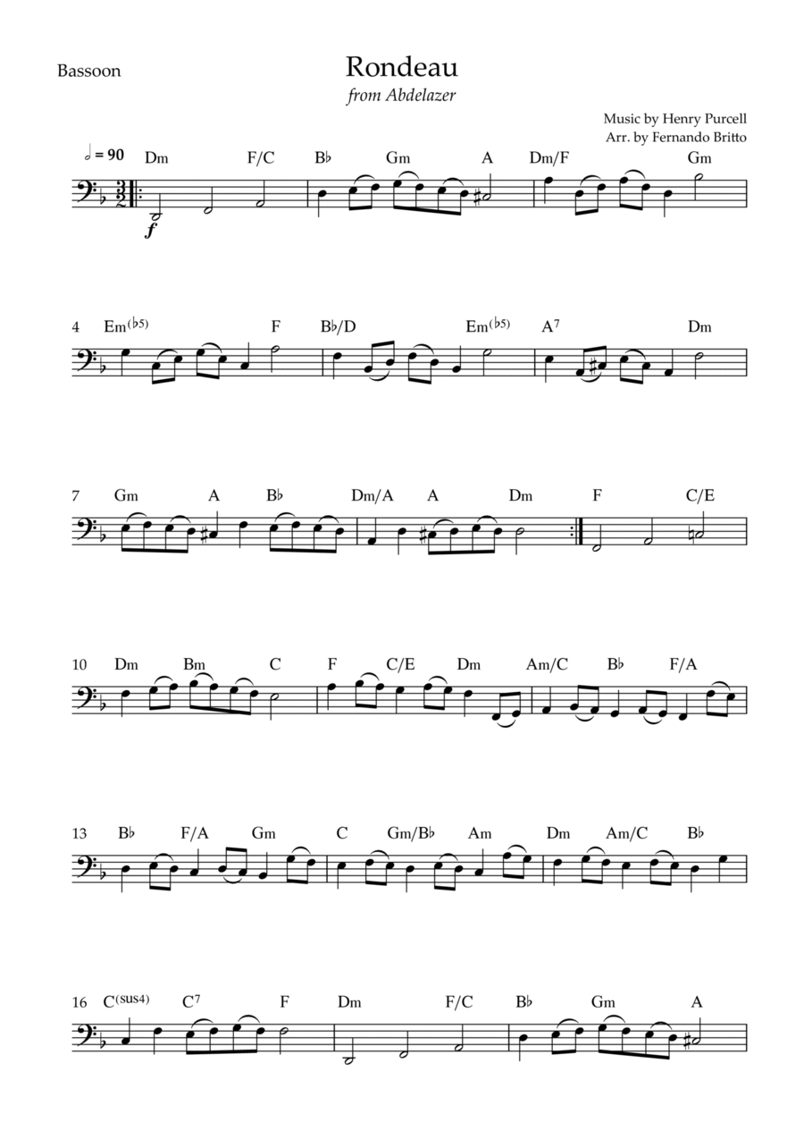 Rondeau (from Abdelazer) for Bassoon Solo Chords Bassoon Solo scores gallery preview page 1