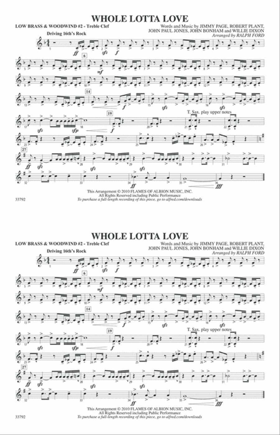 Whole Lotta Love: Low Brass & Woodwinds #2 - Treble Clef Marching Band scores gallery preview page 1