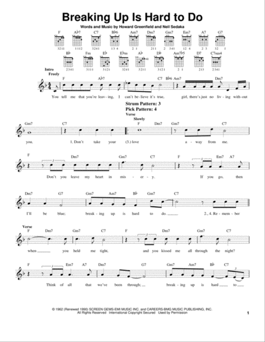 Breaking Up Is Hard To Do Acoustic Guitar scores gallery preview page 1