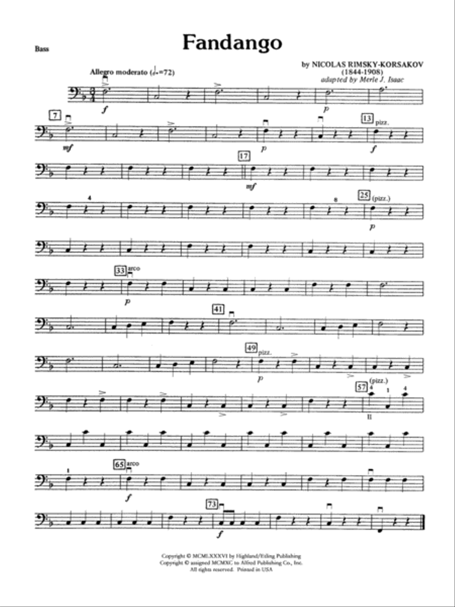 Fandango and Alborado: String Bass Full Orchestra scores gallery preview page 1