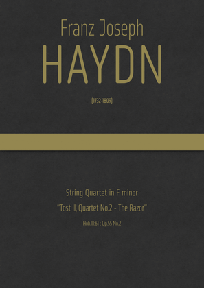 Book cover for Haydn - String Quartet in F minor, Hob.III:61 ; Op.55 No.2 "Tost II, Quartet No.2 - The Razor"