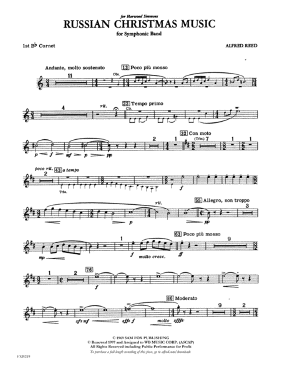 Russian Christmas Music: 1st B-flat Cornet Concert Band scores gallery preview page 1