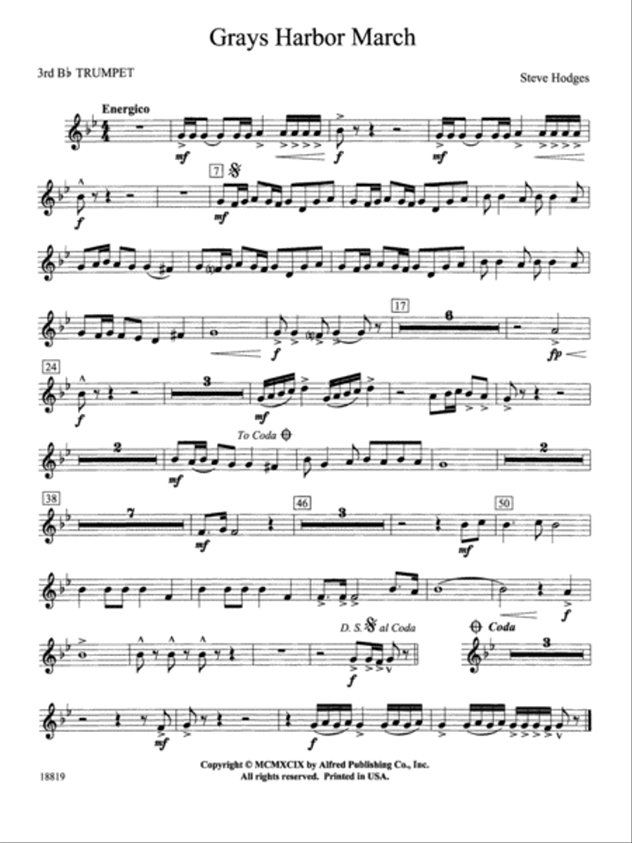 Grays Harbor March: 3rd B-flat Trumpet Concert Band scores gallery preview page 1
