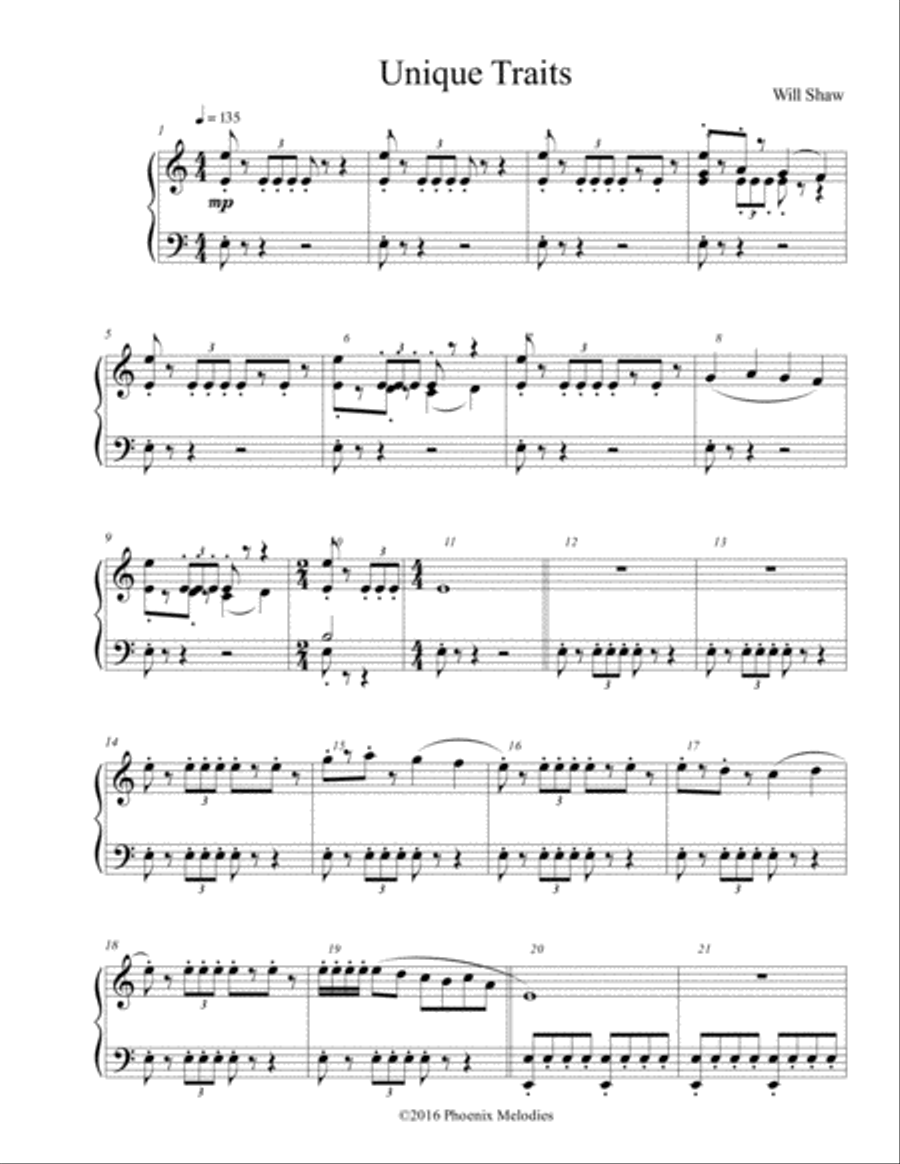 Unique Traits Piano Solo scores gallery preview page 1