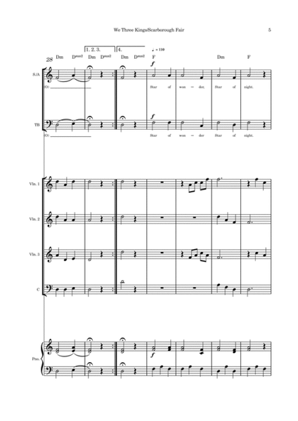 We Three Kings/Scarborough Fair combo SATB strings and piano image number null