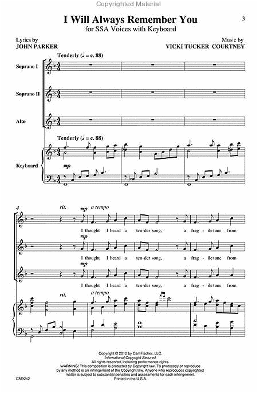 I Will Always Remember You SSA scores gallery preview page 2