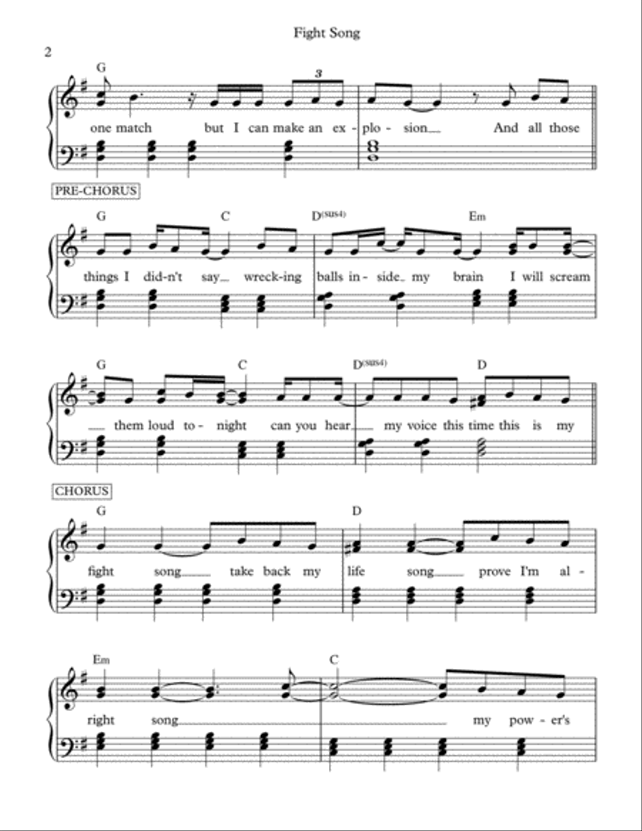 Fight Song Piano Solo scores gallery preview page 2