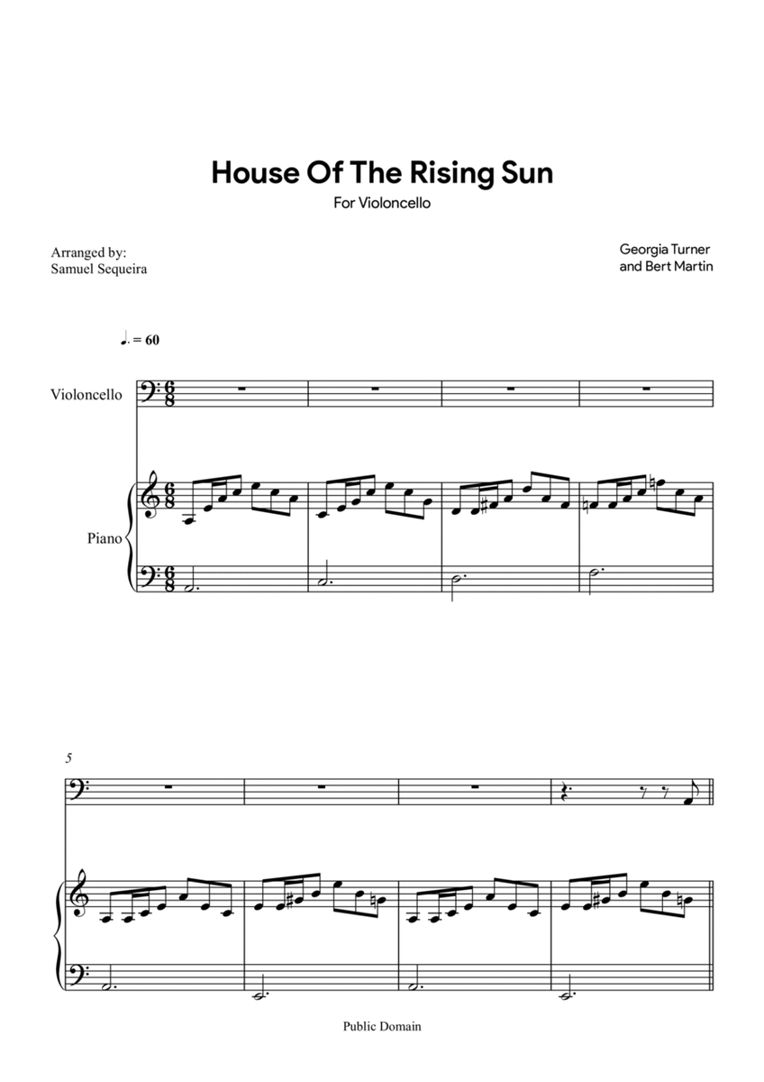 House of the Rising Sun - for Cello - with play along image number null