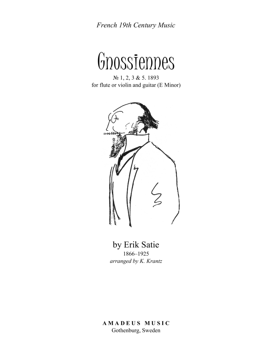 Gnossienne (1,2,3+5) for violin or flute and guitar (Em) Flute scores gallery preview page 1