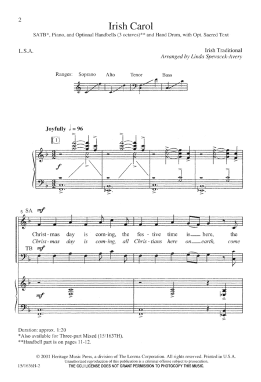 Irish Carol Irish Carol 4-Part scores gallery preview page 3