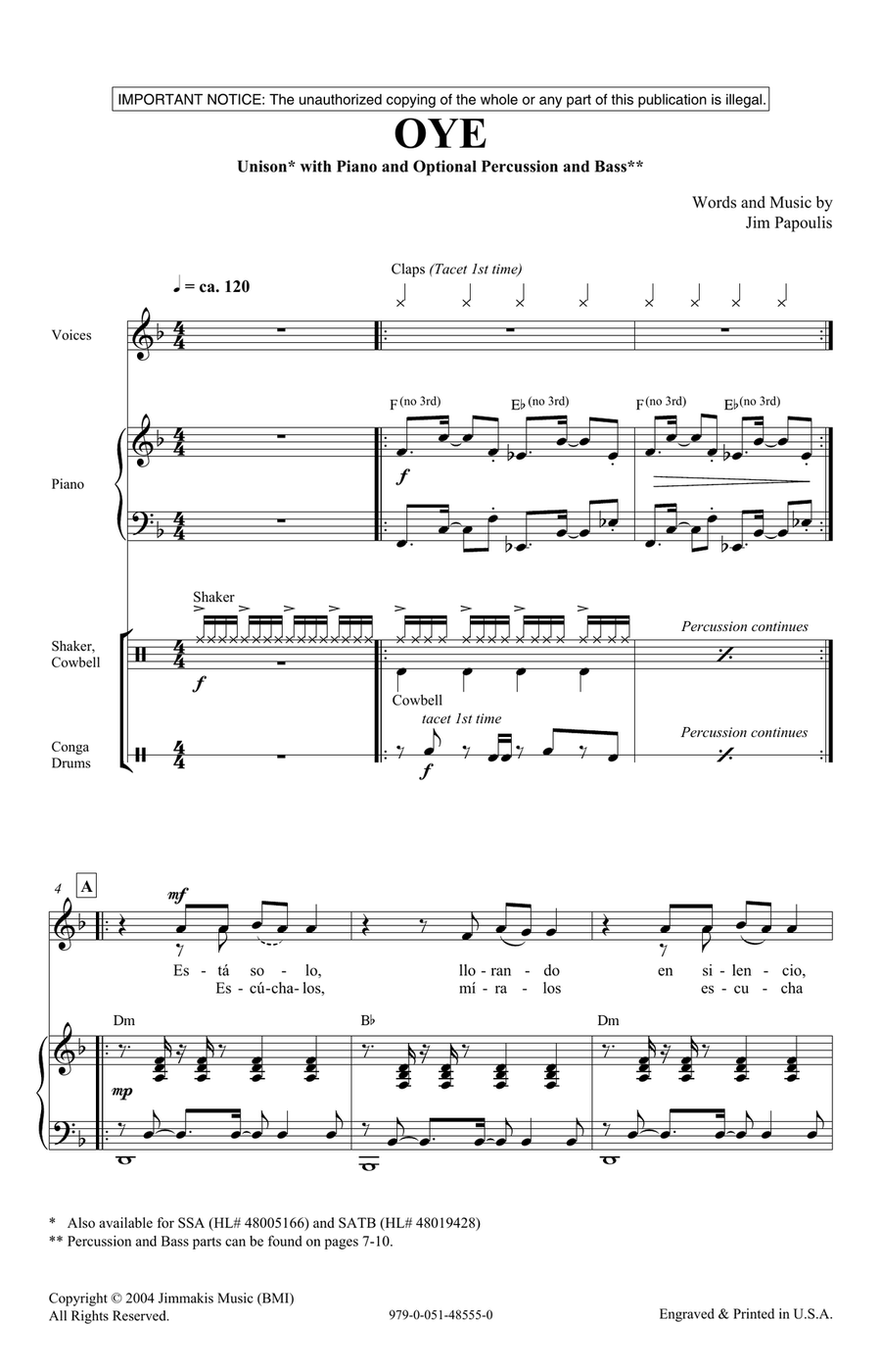 Oye Unison Choir scores gallery preview page 1