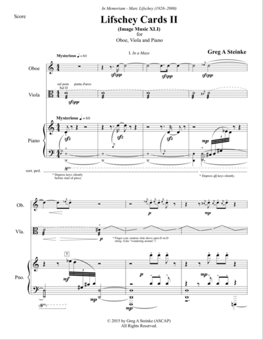 Lifschey Cards II for Oboe, Viola and Piano Small Ensemble scores gallery preview page 5