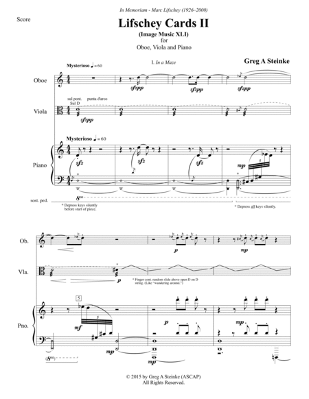 Lifschey Cards II for Oboe, Viola and Piano Small Ensemble - Digital Sheet Music