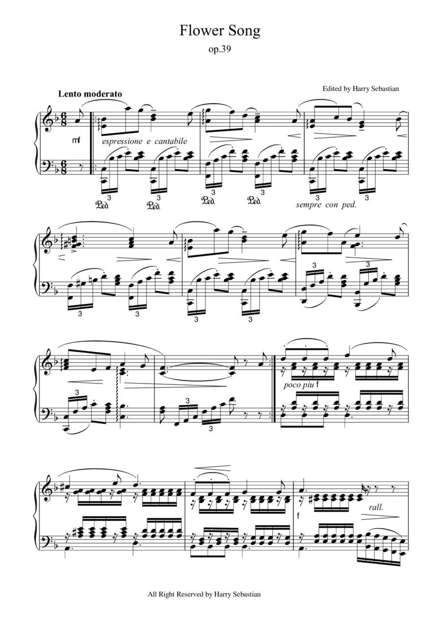 Gustav Lange- Blumenlied op.39 ( Flower Song) Piano Solo scores gallery preview page 1