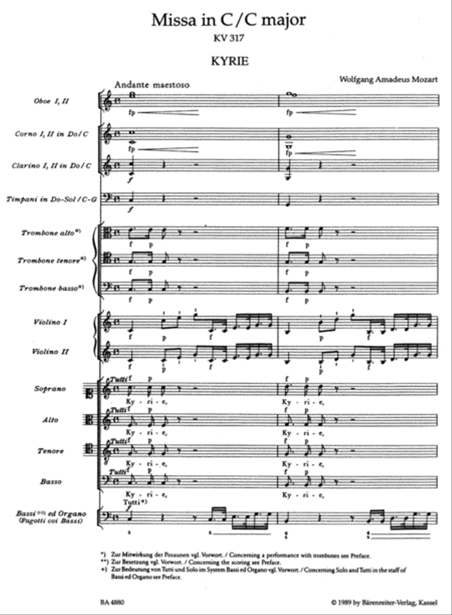 Missa C major, KV 317 'Coronation Mass' 4-Part scores gallery preview page 2