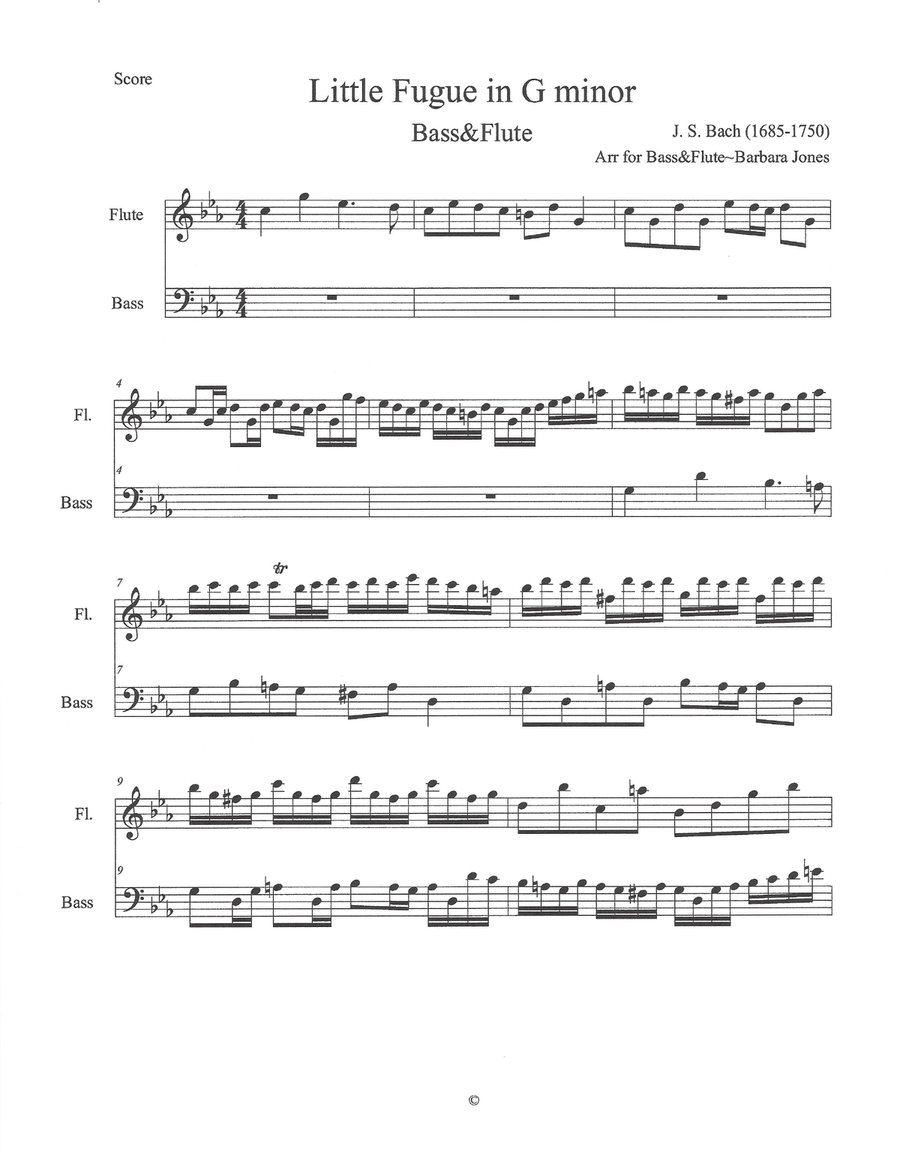Little Fugue in G minor (Flute and Bass) Flute scores gallery preview page 2