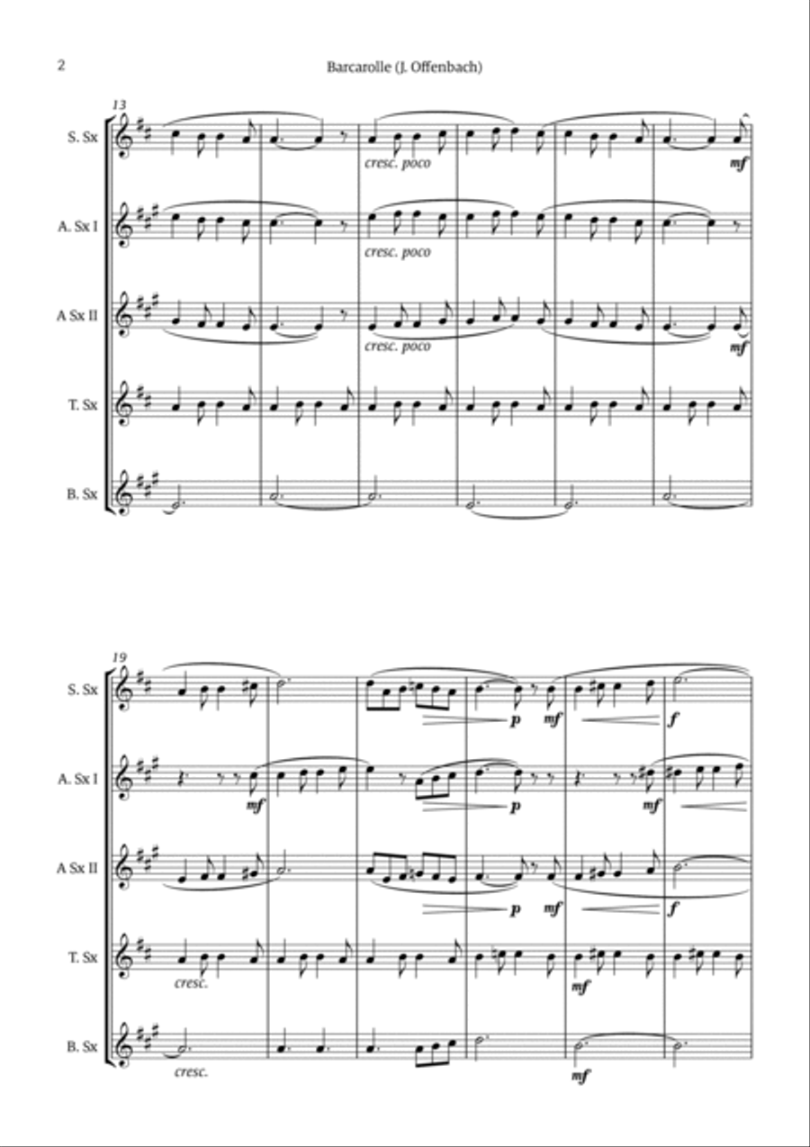 Barcarolle - Belle Nuit, O Nuit D'Amour Saxophone Quintet scores gallery preview page 2