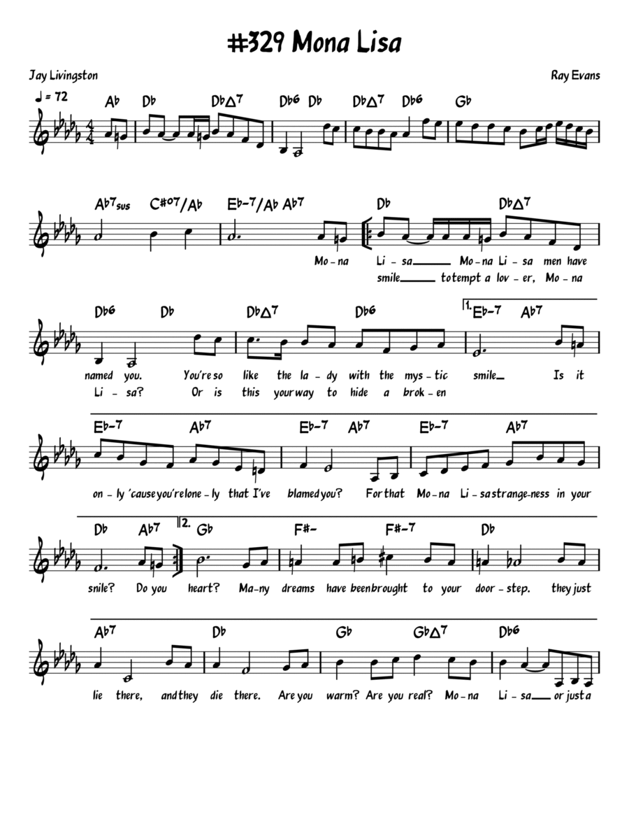 Mona Lisa Piano, Vocal, Guitar scores gallery preview page 1