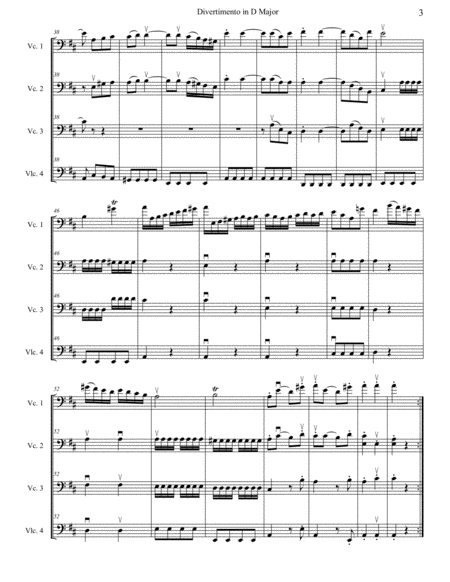Mozart Divertimento, arranged for intermediate cello quartet (four cellos), K.136