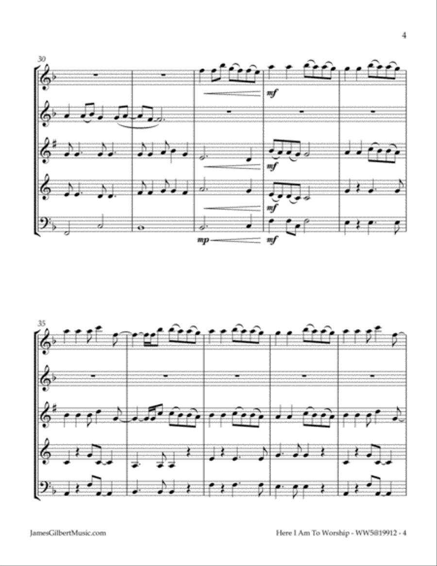 Here I Am To Worship Here I Am To Worship Woodwind Quintet scores gallery preview page 5