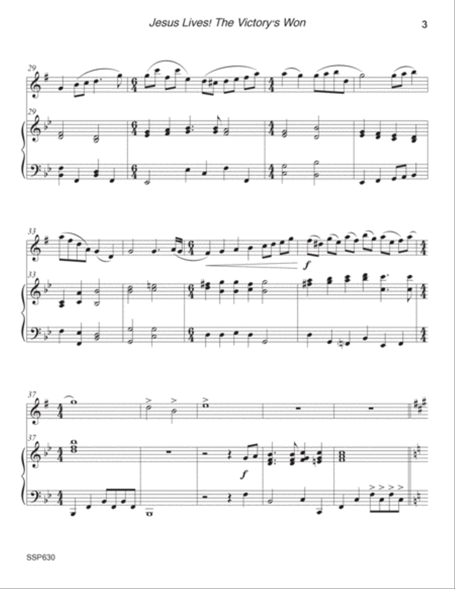 JESUS LIVES! THE VICTORY'S WON - Saxophone Solo with Piano Accompaniment (Grade 3) Alto Saxophone scores gallery preview page 3