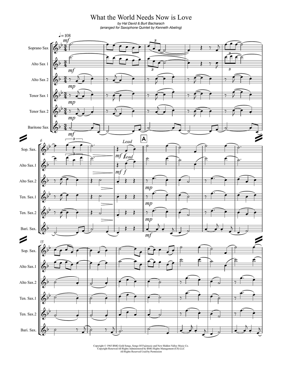 What The World Needs Now Is Love Saxophone Quintet scores gallery preview page 2
