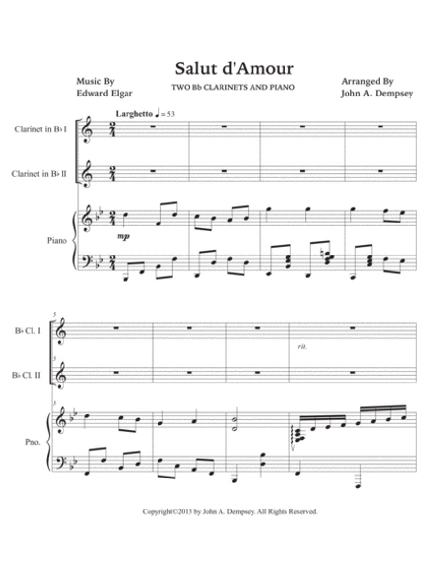 Salut d'Amour (Love's Greeting): Trio for Two Clarinets and Piano Woodwind Duet scores gallery preview page 5
