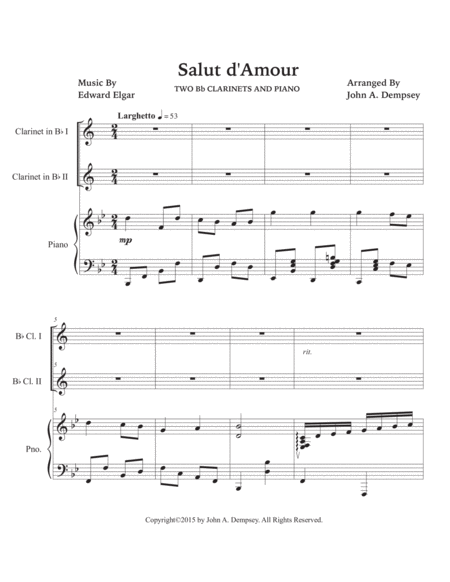 Salut d'Amour (Love's Greeting): Trio for Two Clarinets and Piano image number null