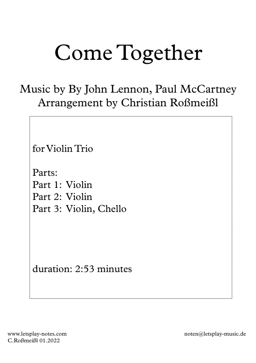 Come Together String Trio scores gallery preview page 1