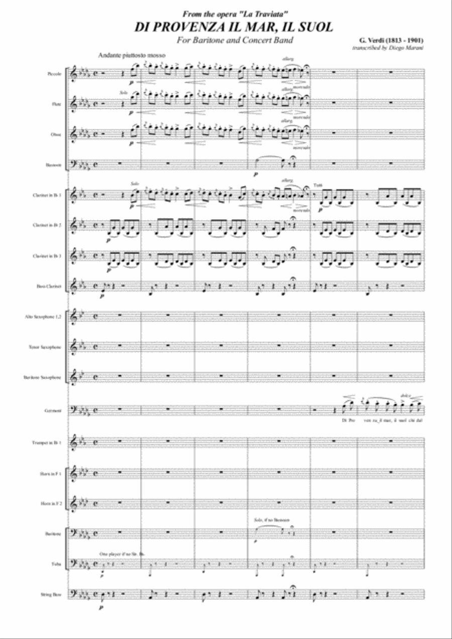 Di Provenza il mar, il suol Concert Band scores gallery preview page 1