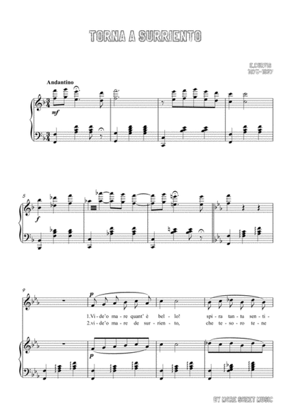 Curtis-Torna a Surriento in F Major,for Voice and Piano image number null