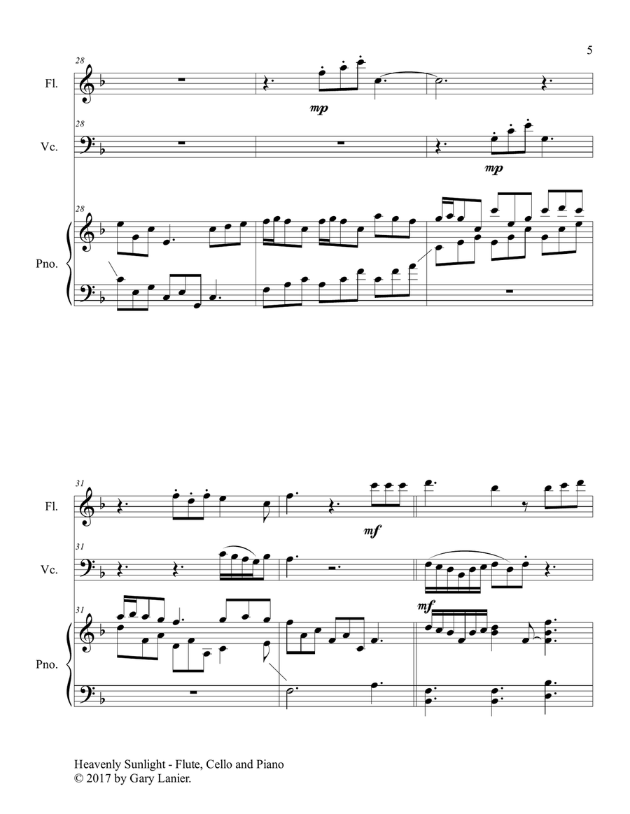 HEAVENLY SUNLIGHT (Trio - Flute, Cello & Piano with Score/Parts) image number null