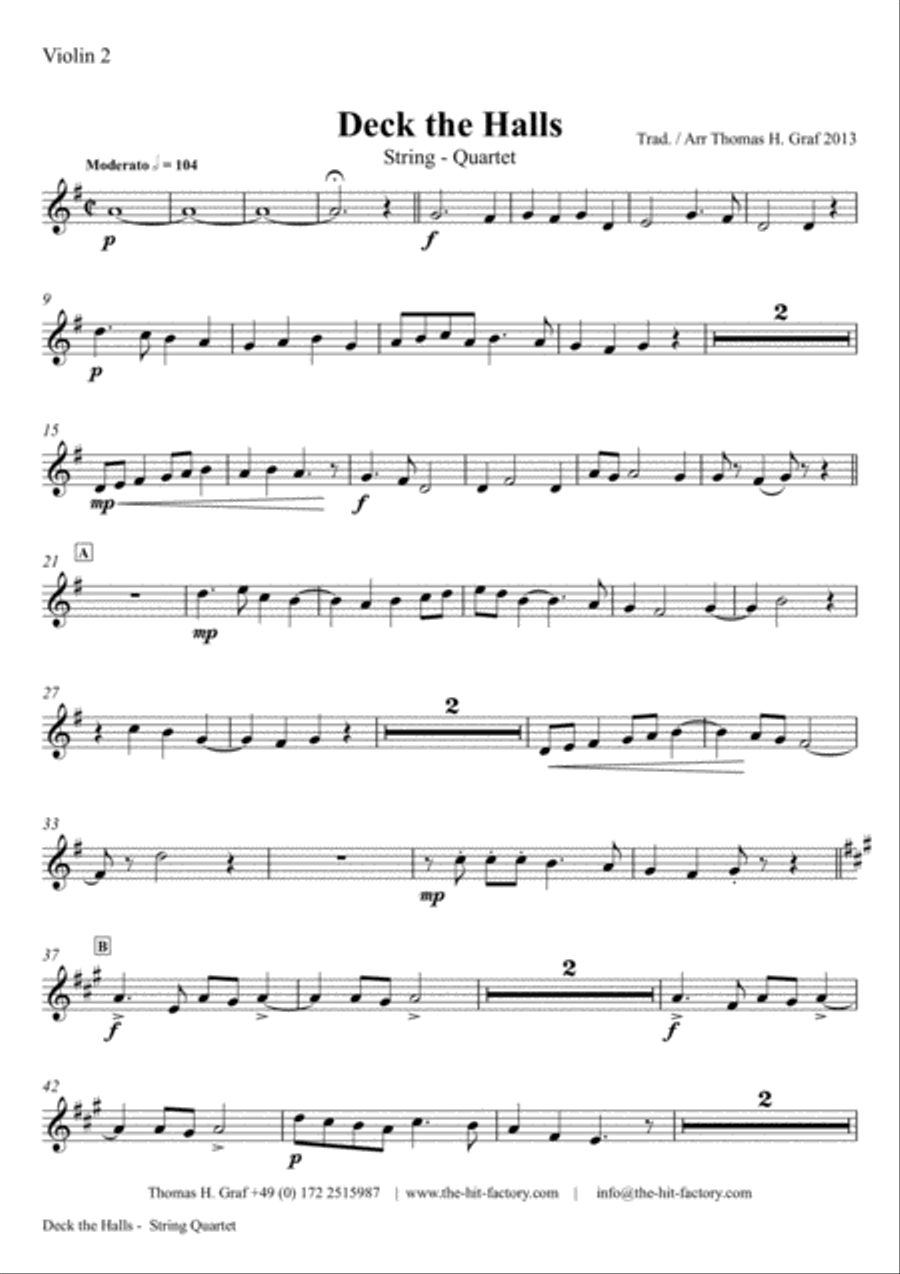 Deck the halls - Christmas Carol - Polyphonic - String Quartet String Quartet scores gallery preview page 6