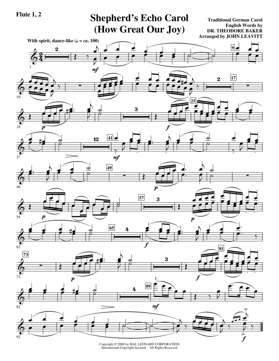 Shepherd's Echo Carol (How Great Our Joy) (arr. John Leavitt) - Flute 1 & 2 Choir scores gallery preview page 1