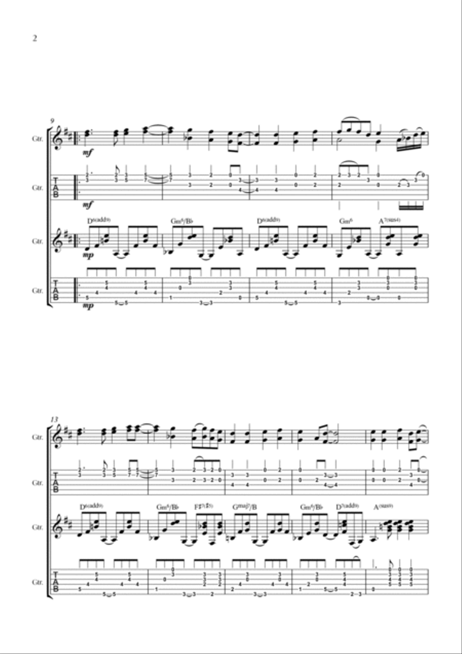 Ode To Joy (Guitar duo Jazz style) - Chords and Tabs Acoustic Guitar scores gallery preview page 3